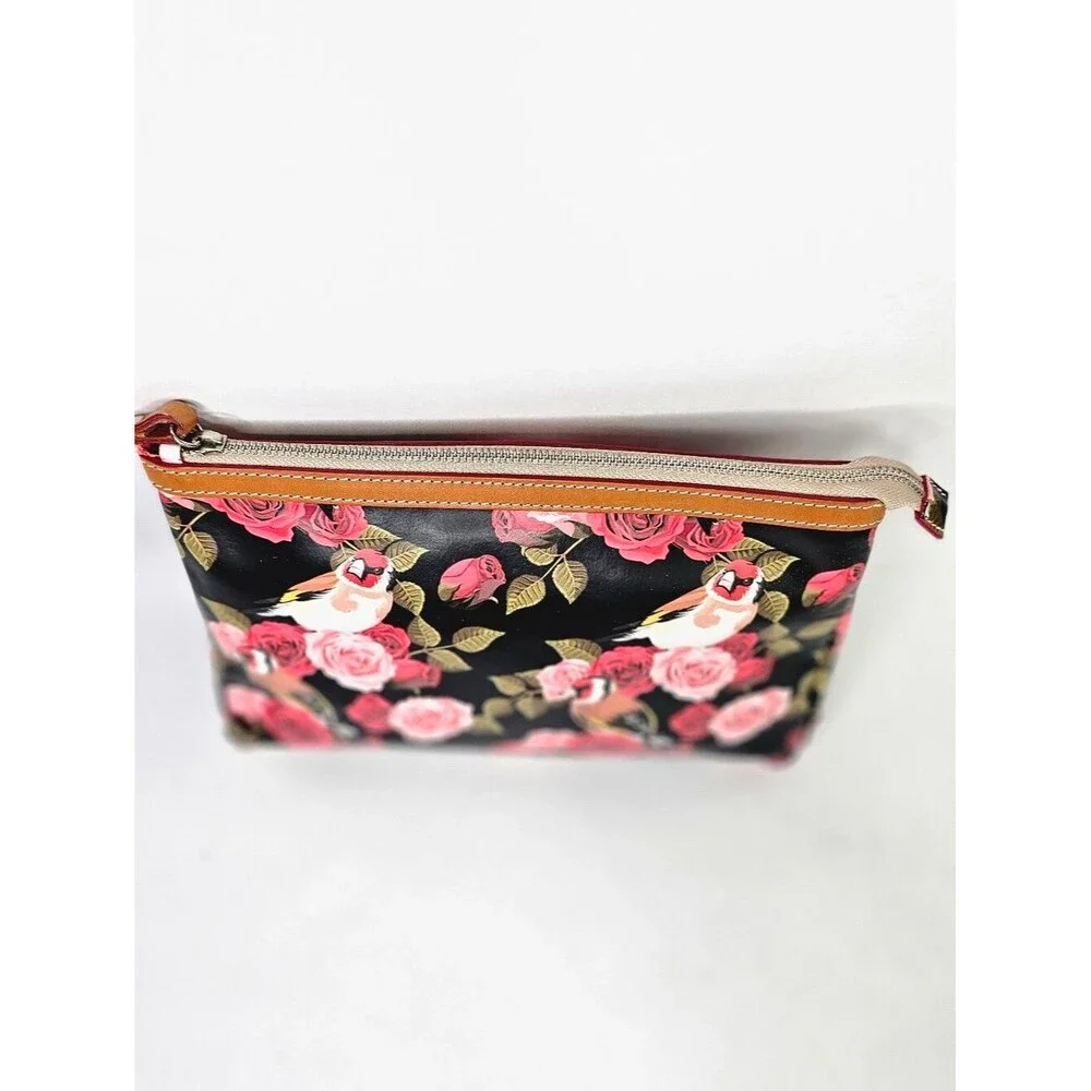 Cavalcanti Italian floral rose Bird wristlet clutch made of genuine leather